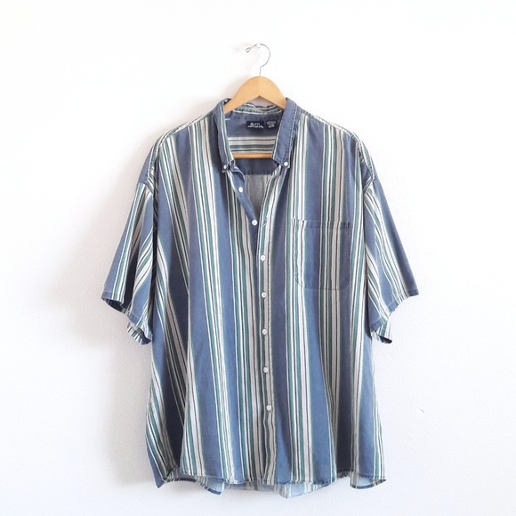 Vintage Tops - Vintage Bon Homme Denim Cotton Striped Shirt